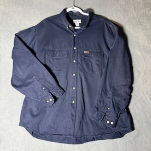 Carhartt Mens 2XL Navy Blue Cotton Twill Long Sleeve Button Down Work Shirt